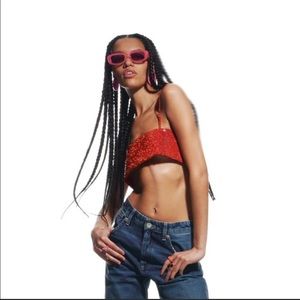 Zara red shimmery crop top